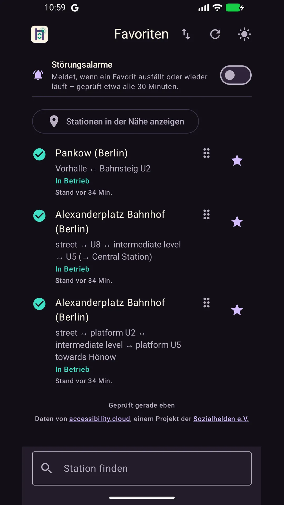 Android: Favoritenliste im dunklen Design.