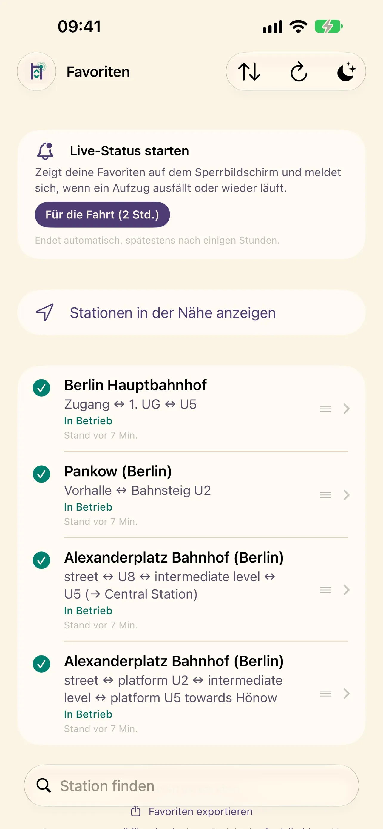 iPhone: Favoritenliste mit drei Aufzügen, Status als Form und Wort.